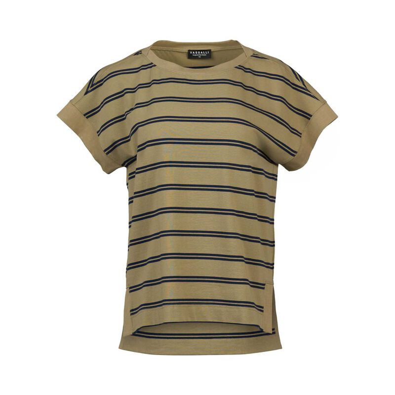 Vassalli Striped Drop Sleeve Top With Stepped Hem image number 6